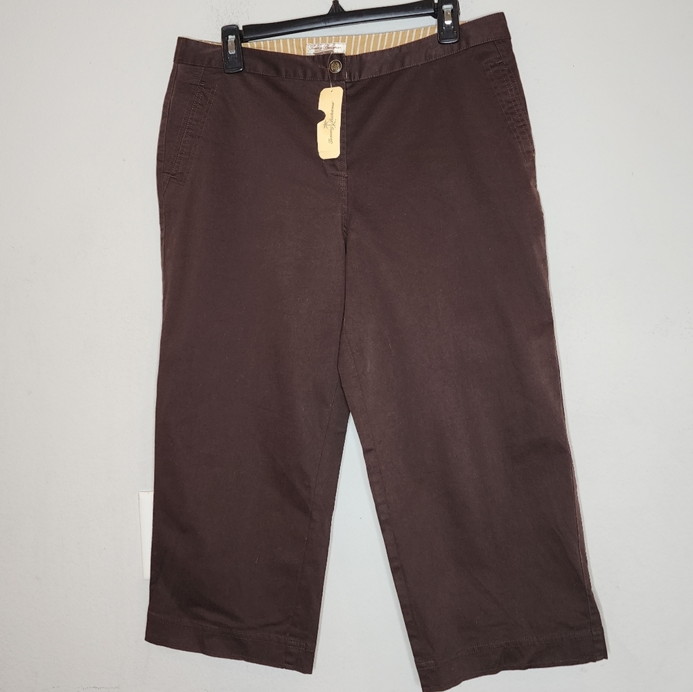 NWT Tommy Bahama Brown Chino Twill Crop  Pants Size 12 Cotton Stretch